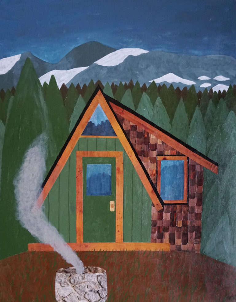 Cabin 2 cut paper and acrylic 16 x 20 for web 768x984 - Collage