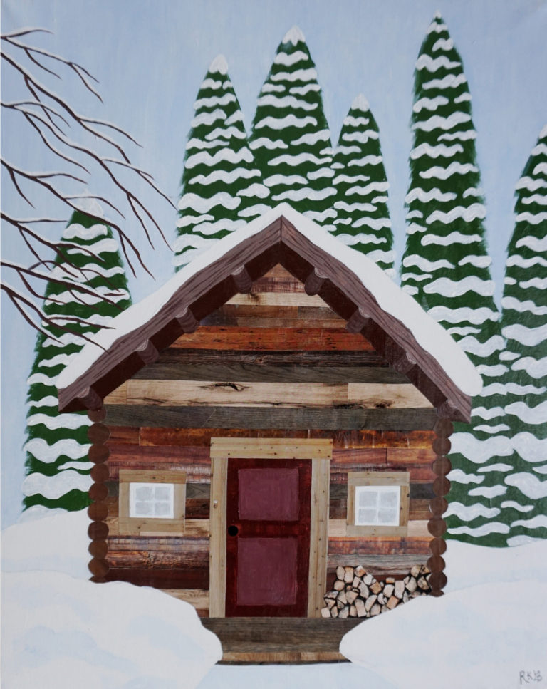 Cabin 3 cut paper and acrylic 16 x 20 for web 768x967 - Collage